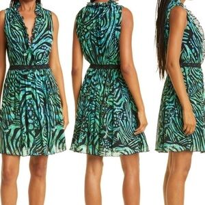 Fuzzi Abito Corto Ruffle Animal Print A-Line Dress - NWT